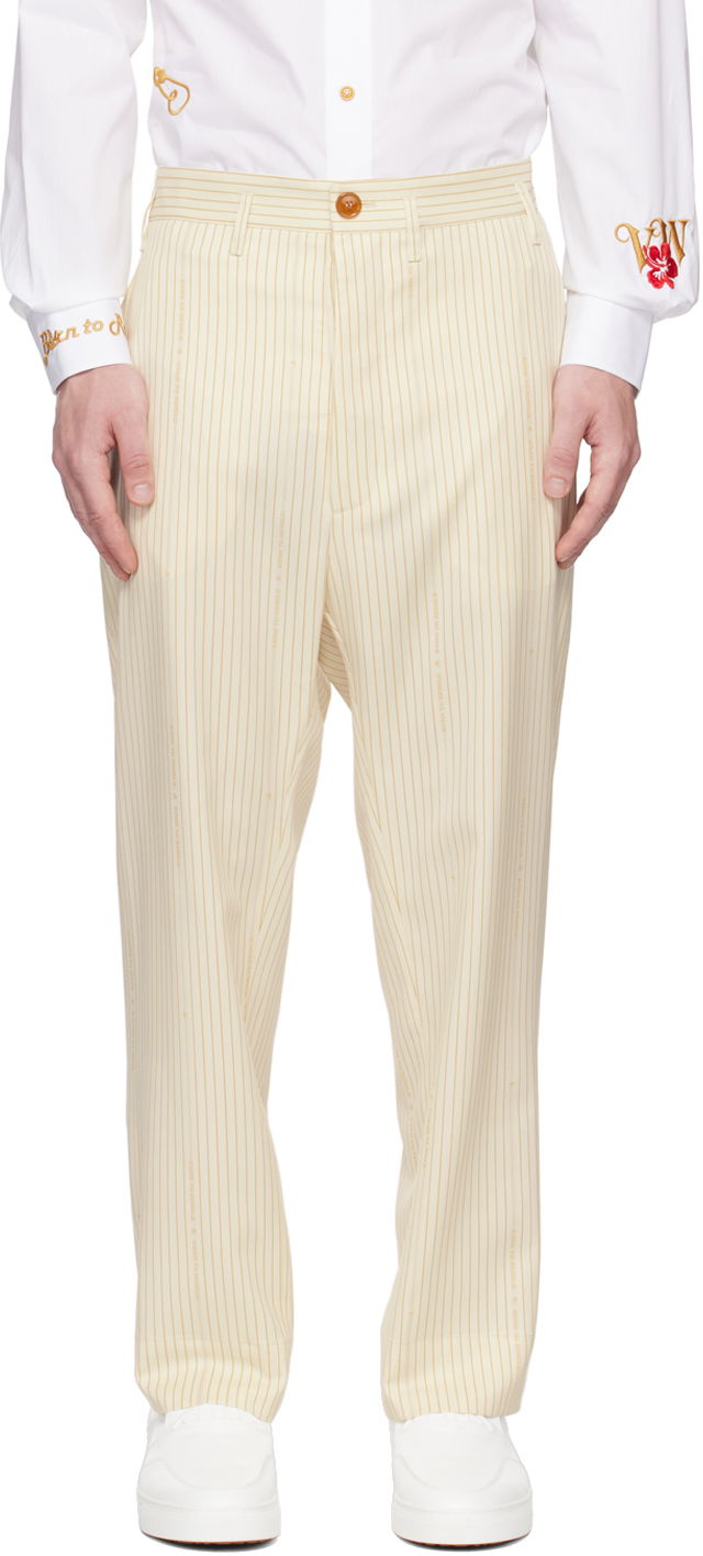 Панталони Vivienne Westwood Pinstripe Straight-Leg Trousers Бежово | 2F01000L-W00FU-SI, 0