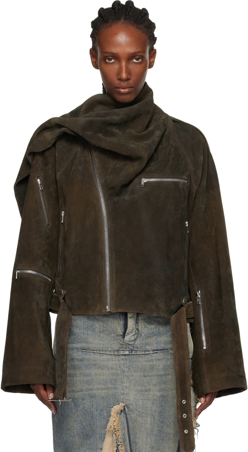 Яке Rick Owens Concordians Cropped Scarf Flight Suede Jacket Кафяво | RO02E4793 LCSI