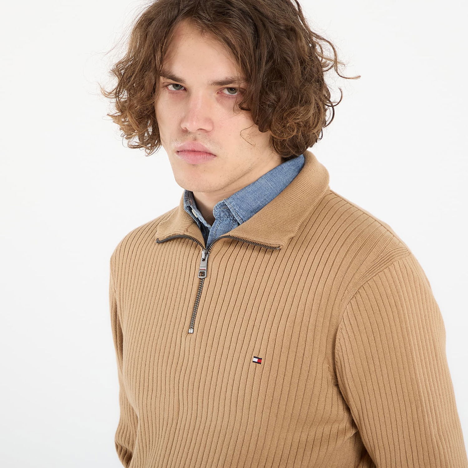 Пуловер Tommy Hilfiger Timeless Pima Cotton Cash Structure Quarter-Zip Mock Neck Sweater Бежово | MW0MW40448 GV7, 1