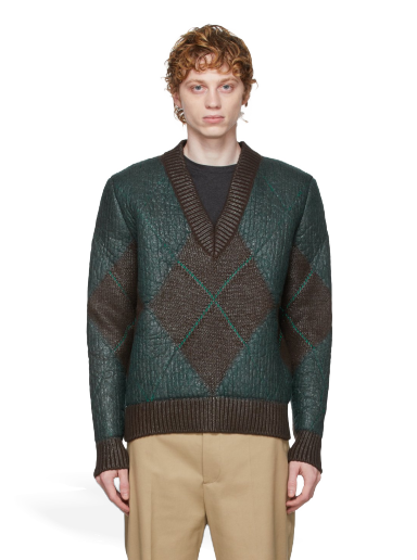 Пуловер Bottega Veneta Argyle V-Neck Sweater Зелено | 665928 V15R0