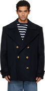 Short Striped Wool Pea Coat
