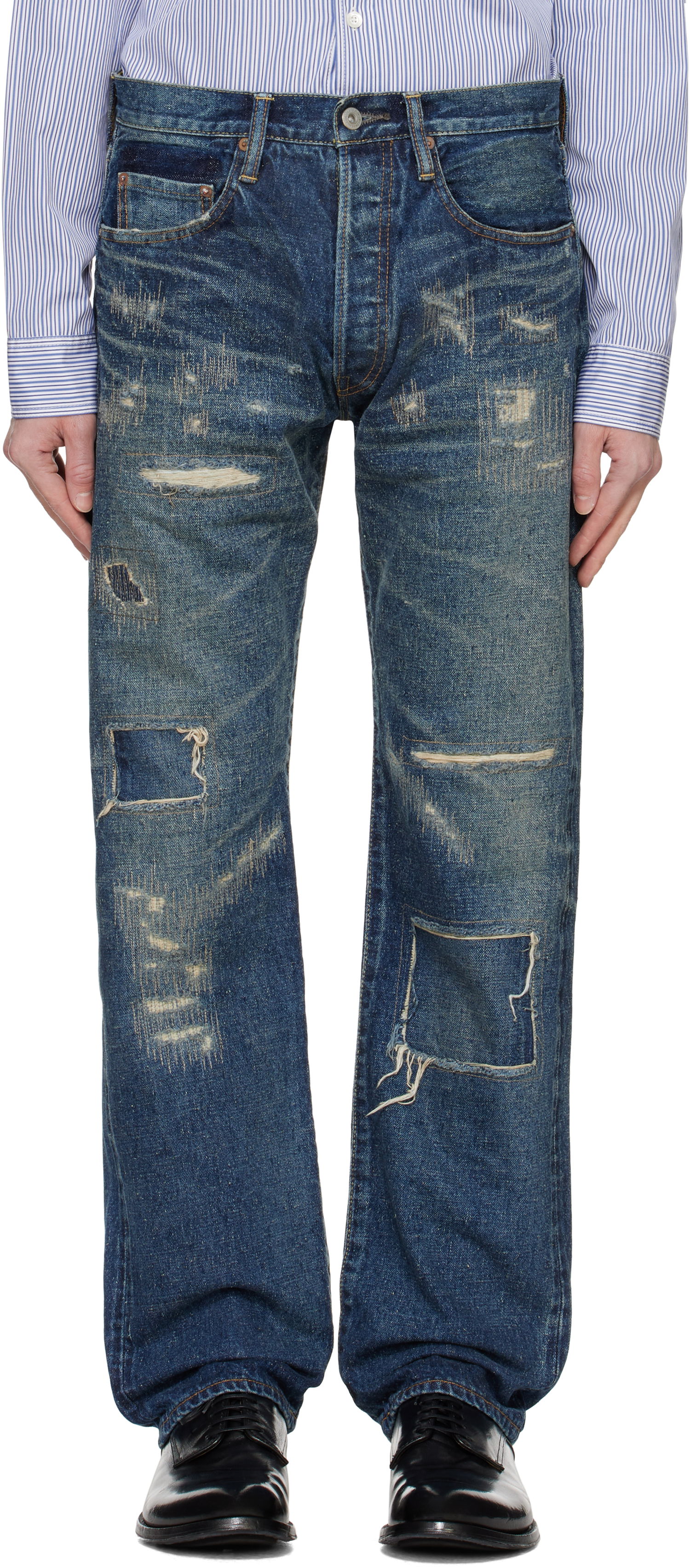Дънки Junya Watanabe Distressed Denim Jeans Синьо | WN-P912-100, 0