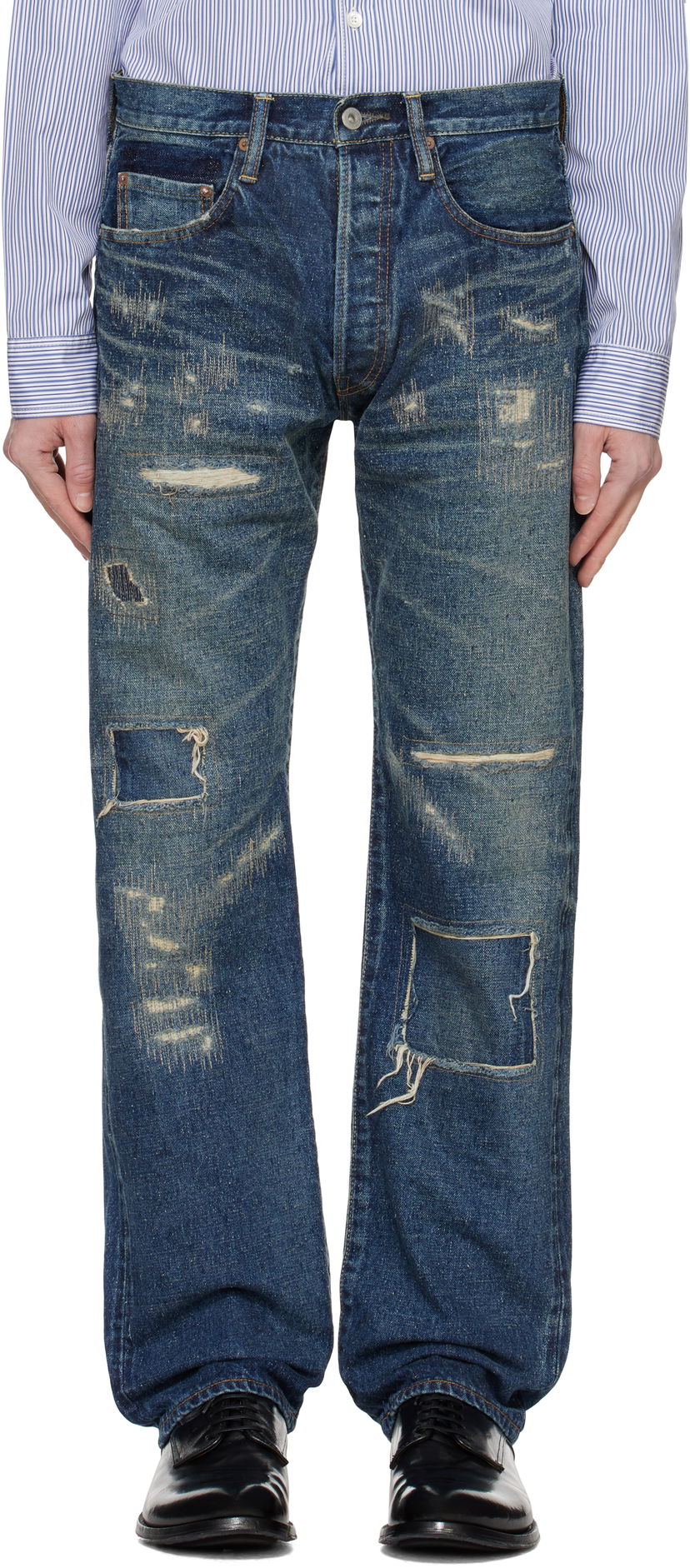 Дънки Junya Watanabe Distressed Denim Jeans Синьо | WN-P912-100