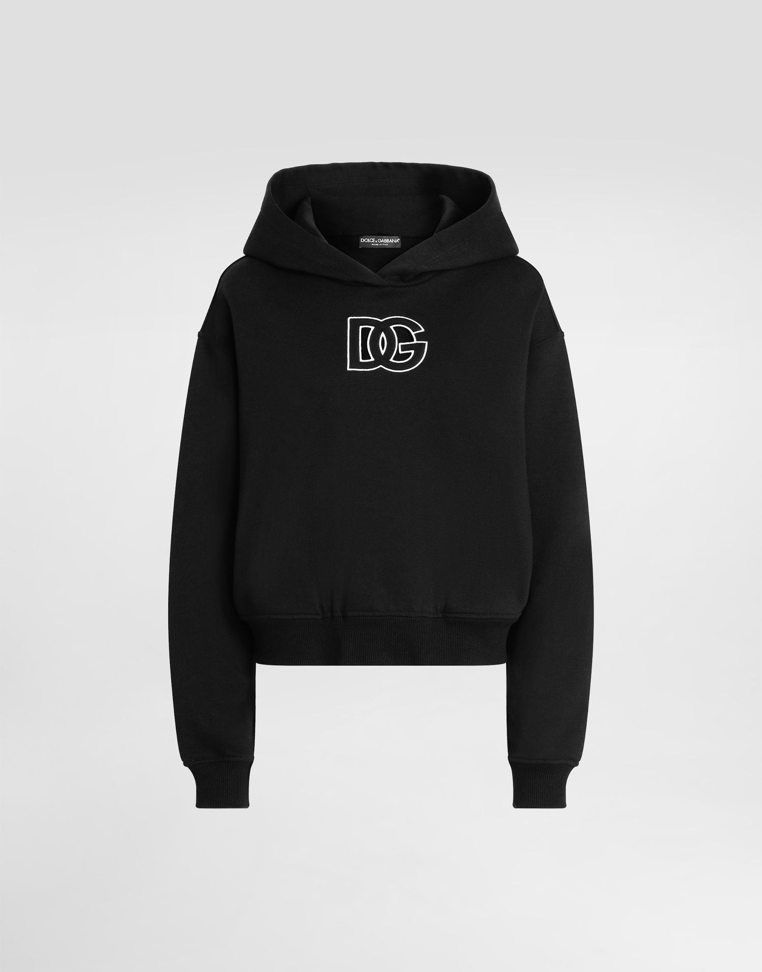 Суитчър Dolce & Gabbana Dolce & Gabbana Cropped Cotton Hoodie With DG Logo Embroidery Черно | F9S47ZGDC9YN0000, 0