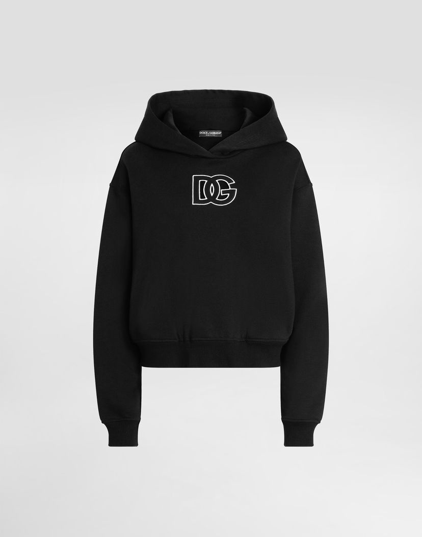 Суитчър Dolce & Gabbana Dolce & Gabbana Cropped Cotton Hoodie With DG Logo Embroidery Черно | F9S47ZGDC9YN0000