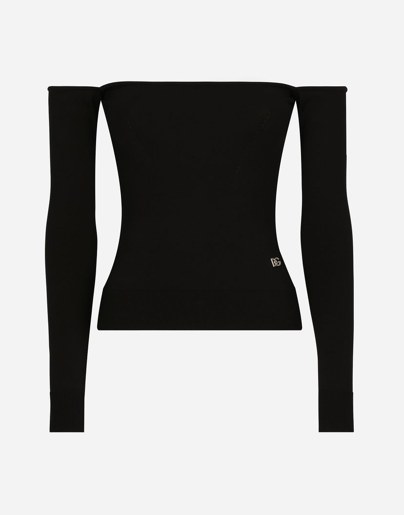 Пуловер Dolce & Gabbana Off-the-shoulder Long-Sleeve Viscose Sweater Черно | FXH48TJAII2N0000