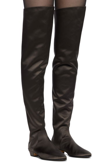 Кецове и обувки The Row The Row Hereditas 25 Satin Tall Boots Кафяво | F1528-W326, 3