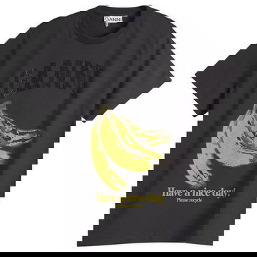 Тениска GANNI GANNI Banana Print T-Shirt with Rhinestones Черно | T4238-252, 0