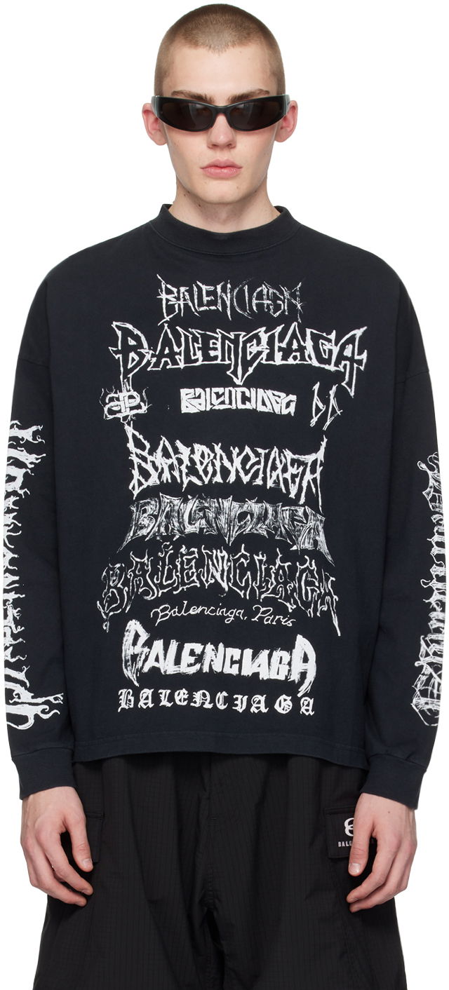 Тениска Balenciaga Black DIY Metal Long Sleeve T-Shirt Черно | 699191-TPVO3-1569, 0
