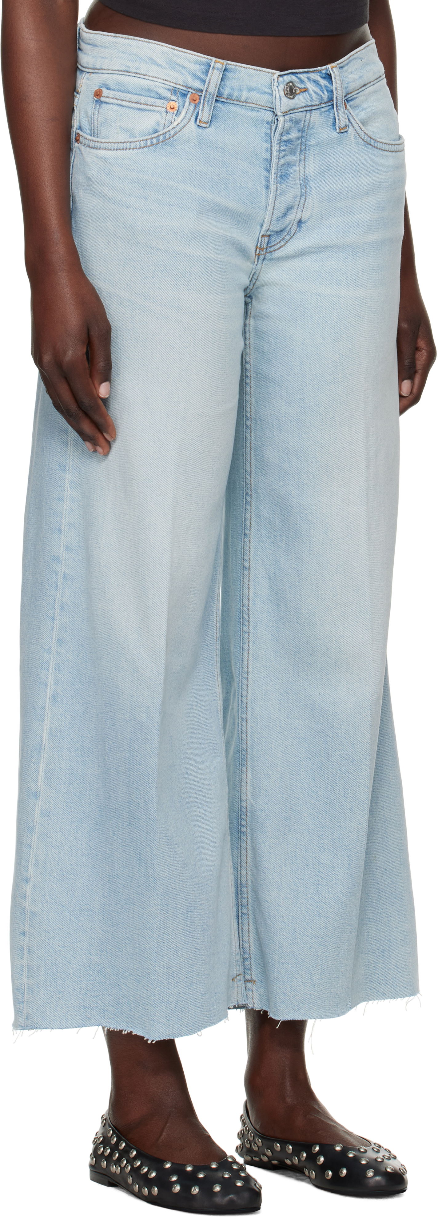 Дънки RE/DONE Re/Done Comfort Stretch Mid Rise Wide Leg Crop Jeans Синьо | 190-03WMRWDLC, 1