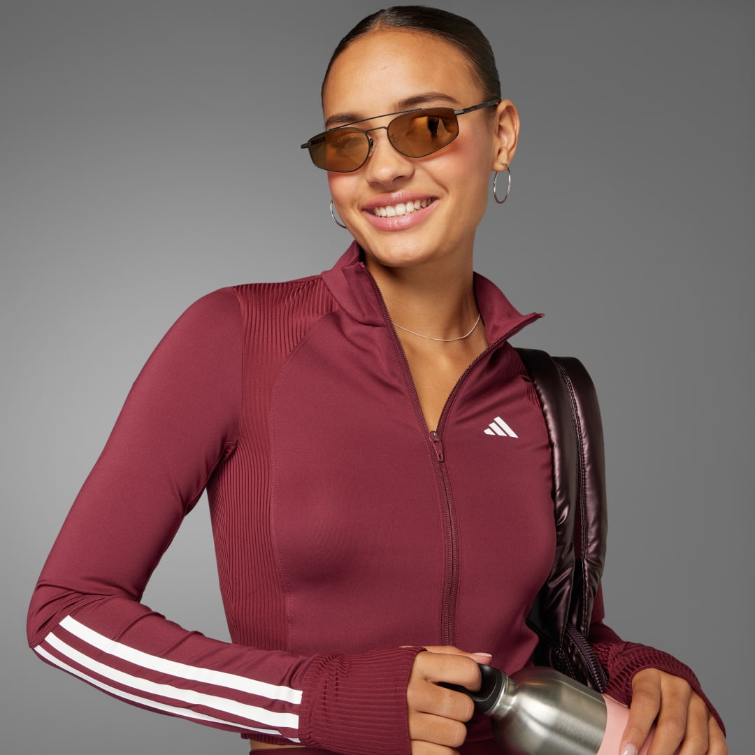 Комплект adidas Performance Hyperglam Full-Zip Ribbed Training Top Бургунди | JE8816, 1