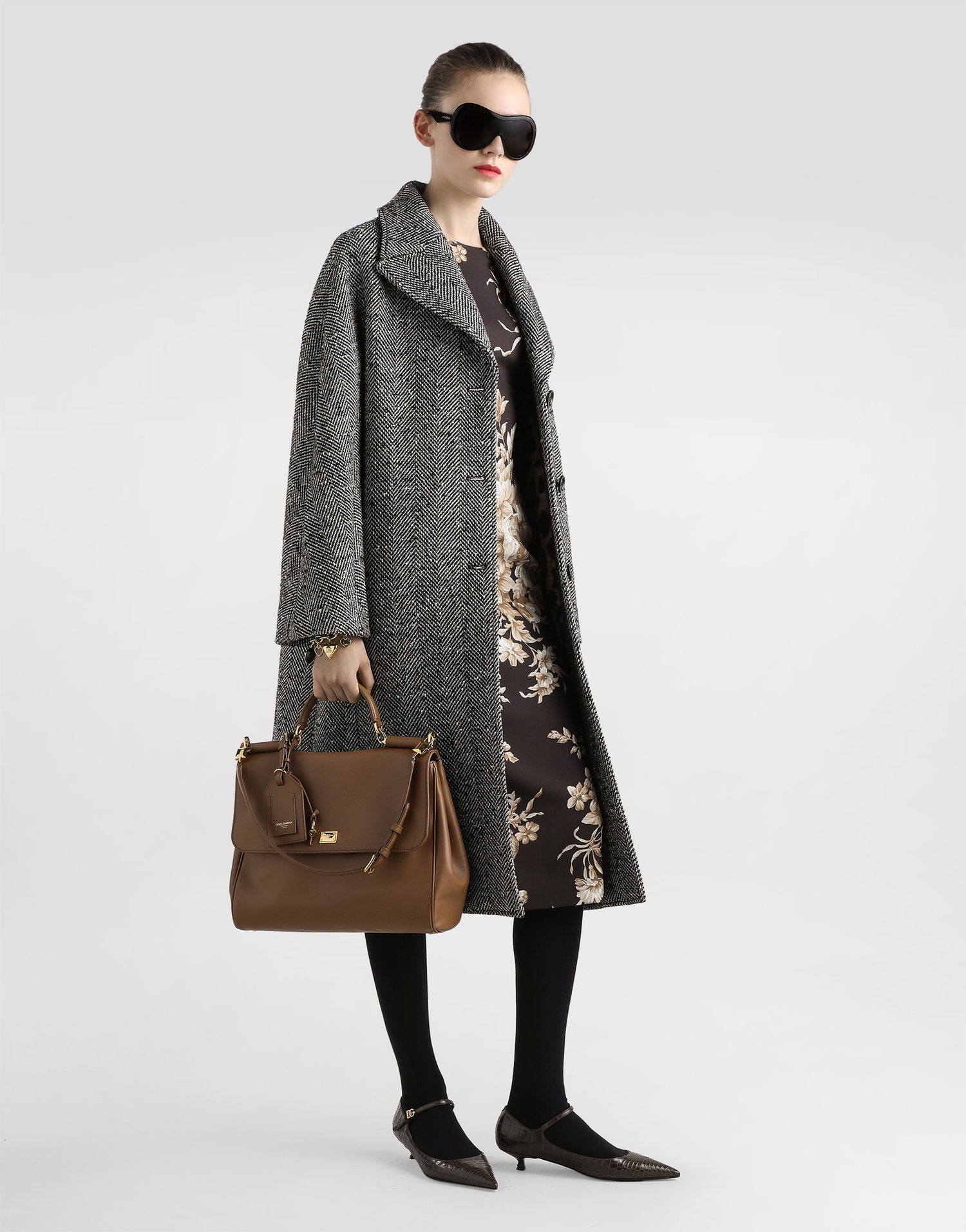 Палта Dolce & Gabbana Dolce & Gabbana Long Chevron Tweed Coat Сиво | F0W4JTFCZAJS8030, 1