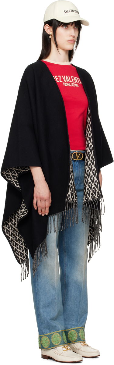 Съкратен топ Valentino Valentino Garavani Double Toile Iconographe Fringed Cape Червено | 6W2EG019LJX, 1
