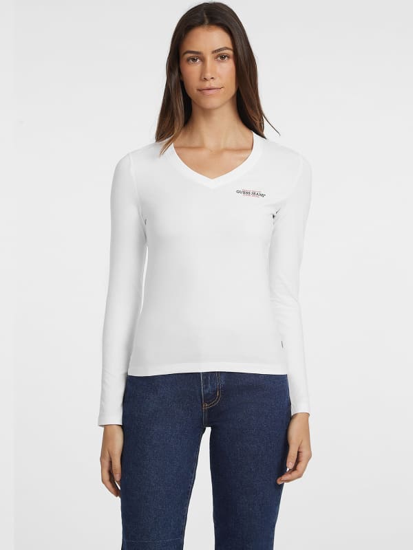 Тениска GUESS Slim Mini American Tradition Long-Sleeve Tee Бяло | W4YI21J1314, 0