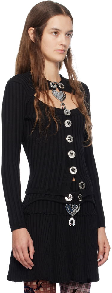 Пуловер Chopova Lowena Black Fitted Cardigan With Heart-Shaped Pendant Черно | 5196, 1