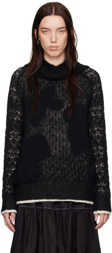 Пуловер Comme des Garçons Comme Des Garçons Wool Lace Pattern Intarsia Hoodie Черно | TN-N024-051, 0