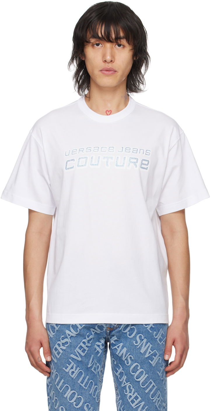 Тениска Versace Jeans Couture Appliqué T-Shirt Бяло | E76GAHC03_ECJ01C, 0