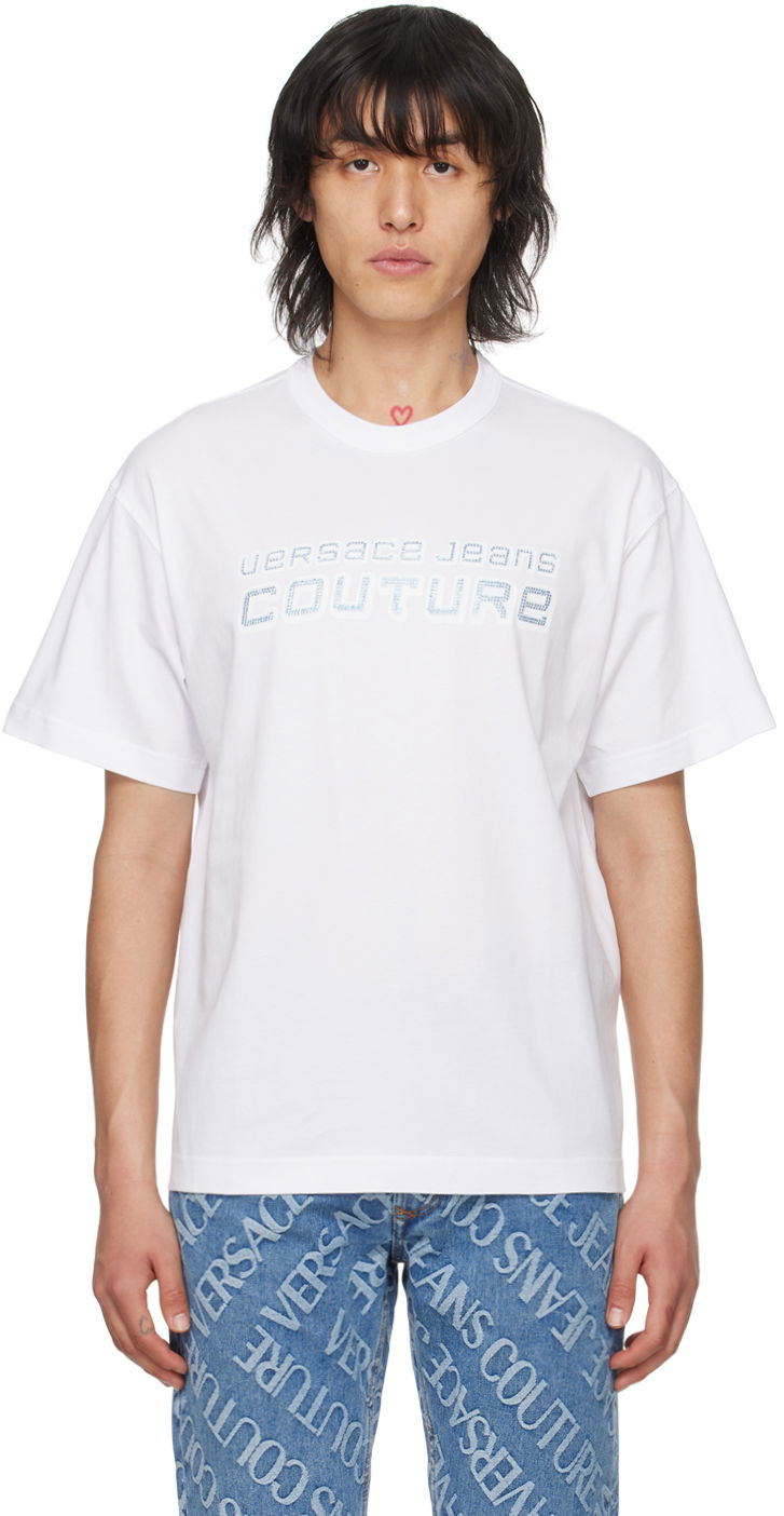 Тениска Versace Jeans Couture Appliqué T-Shirt Бяло | E76GAHC03_ECJ01C