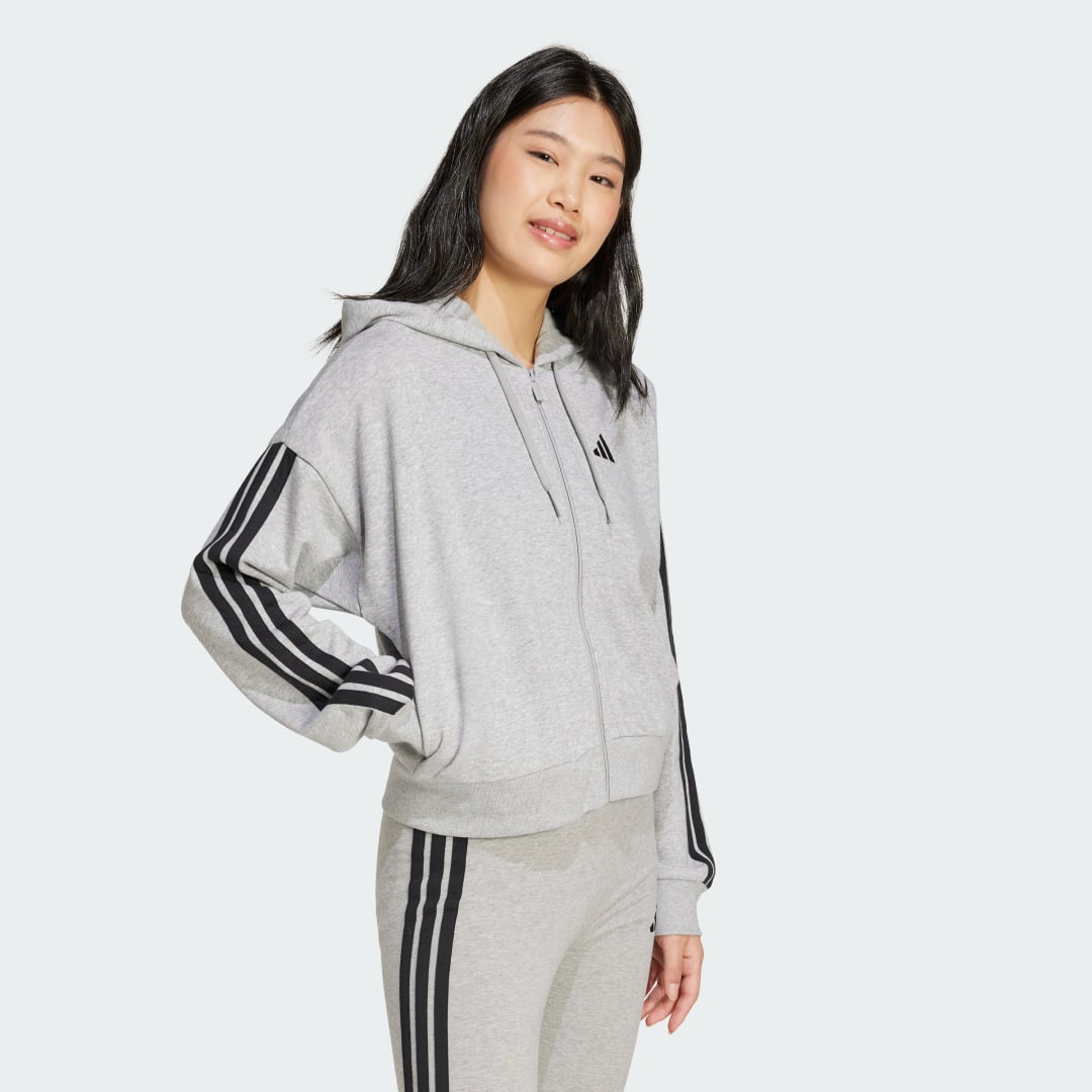 Суитчър adidas Performance 3-Stripes Full-Zip Hoodie Сиво | JE0055, 1