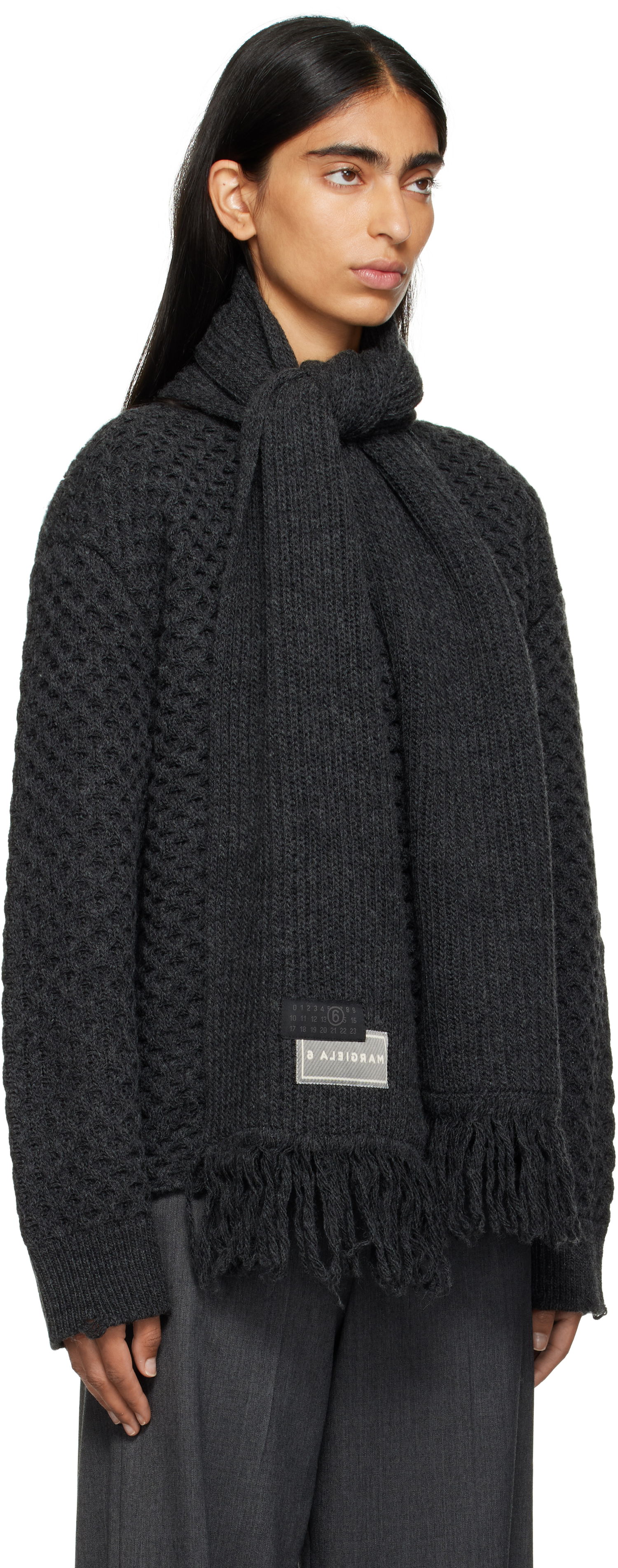 Пуловер Maison Margiela MM6 Maison Margiela Knit Sweater with Scarf Сиво | S52HL0049 M13132, 1