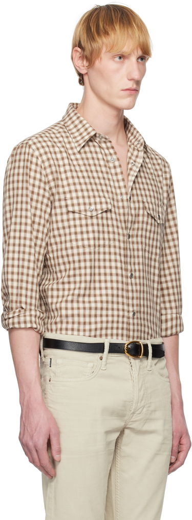 Риза Tom Ford TOM FORD Small Check Western Shirt Кафяво | HDS001-FMC202S25, 1