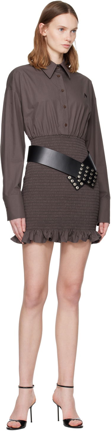 Pокля The Attico The Attico Long-Sleeve Poplin Collared Shirred Ruffled Mini Dress Кафяво | 251WCA00450 CCC052AA, 4