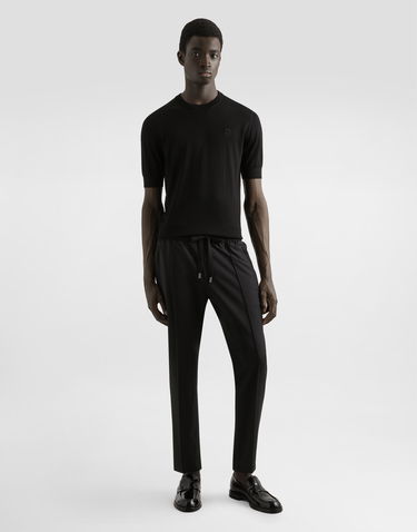 Пуловер Dolce & Gabbana Dolce & Gabbana Silk Round-Neck Sweater with DG Embroidery Черно | GXX03ZJBSK3N0000, 1