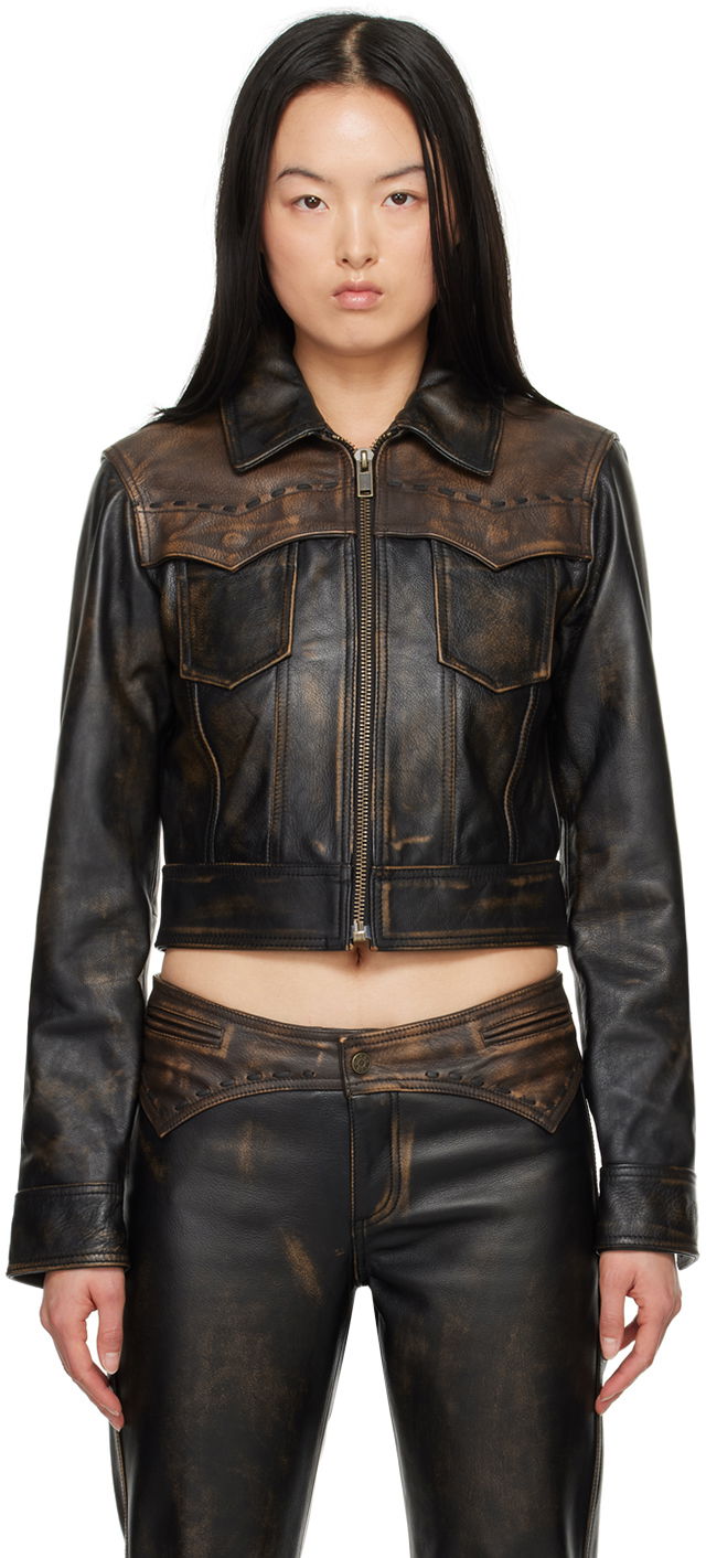 Яке GUESS USA Black Colorblock Leather Jacket Черно | W4GN11L0U80, 0