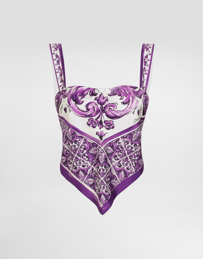 Потник Dolce & Gabbana Dolce & Gabbana Majolica-Print Silk Cami Top Лилаво | F7BB0THI1T1HP5DQ
