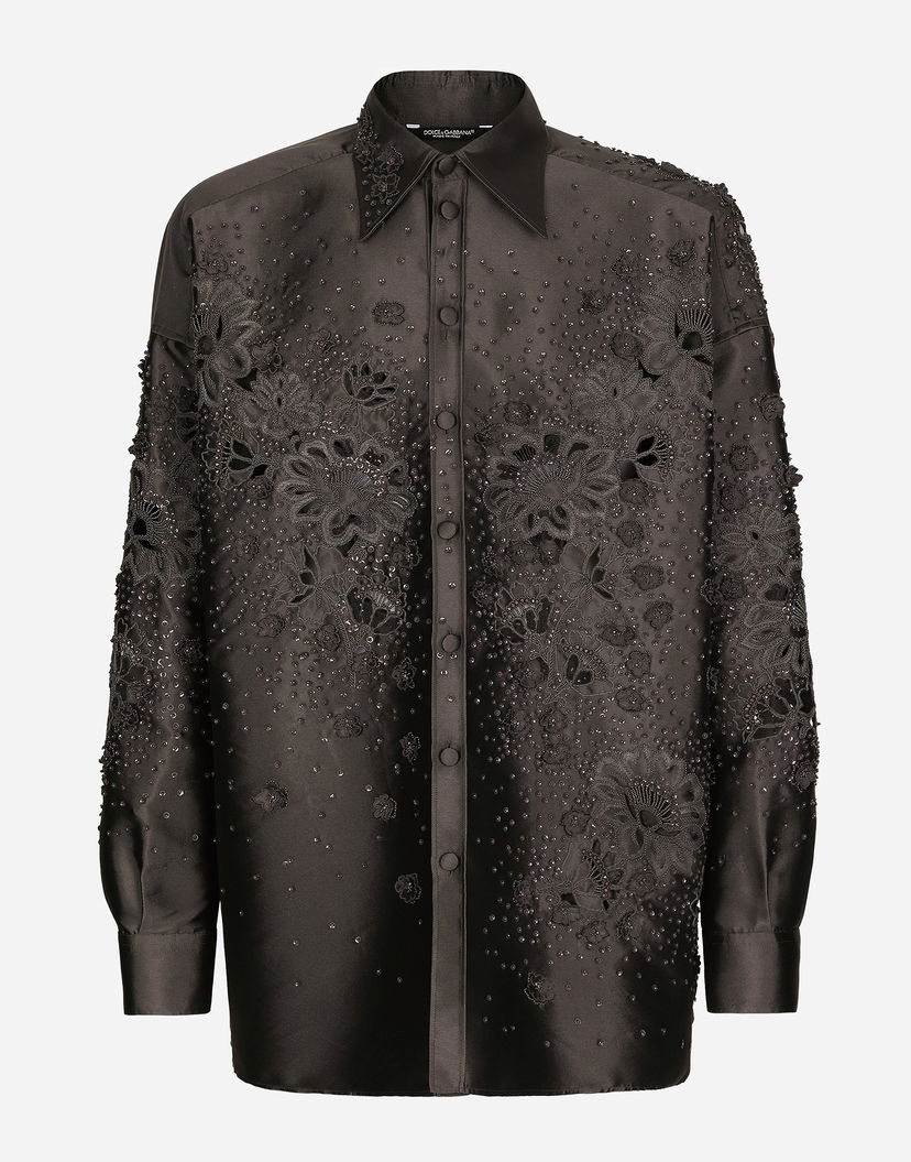 Риза Dolce & Gabbana Silk Shirt With Embroidery Кафяво | G5JF6ZGH638S9000