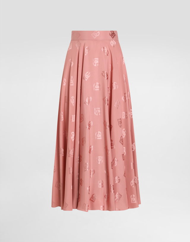 Dolce & Gabbana Silk Jacquard Calf-Length Circle Skirt with DG Logo