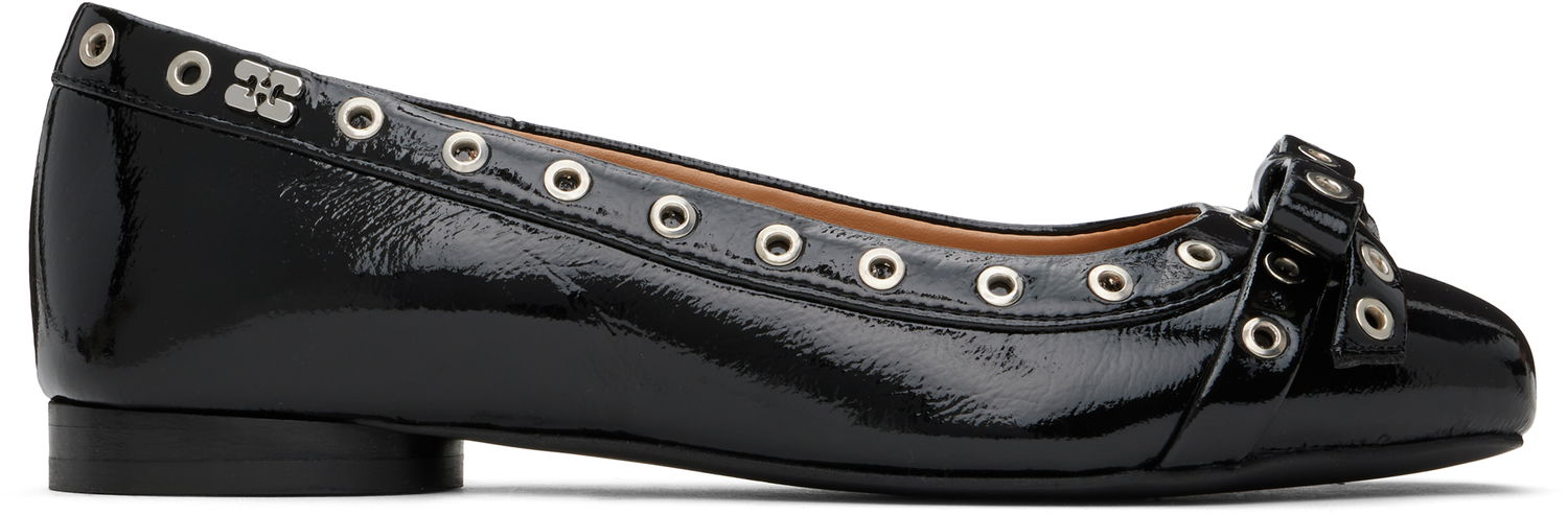 Pокля GANNI GANNI Eyelet Bow Ballerina Flats Черно | S2755, 0