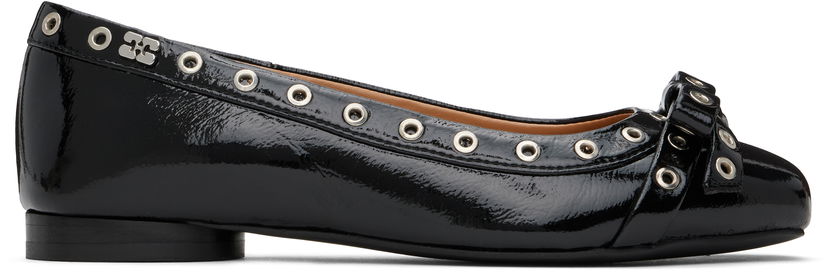Pокля GANNI GANNI Eyelet Bow Ballerina Flats Черно | S2755