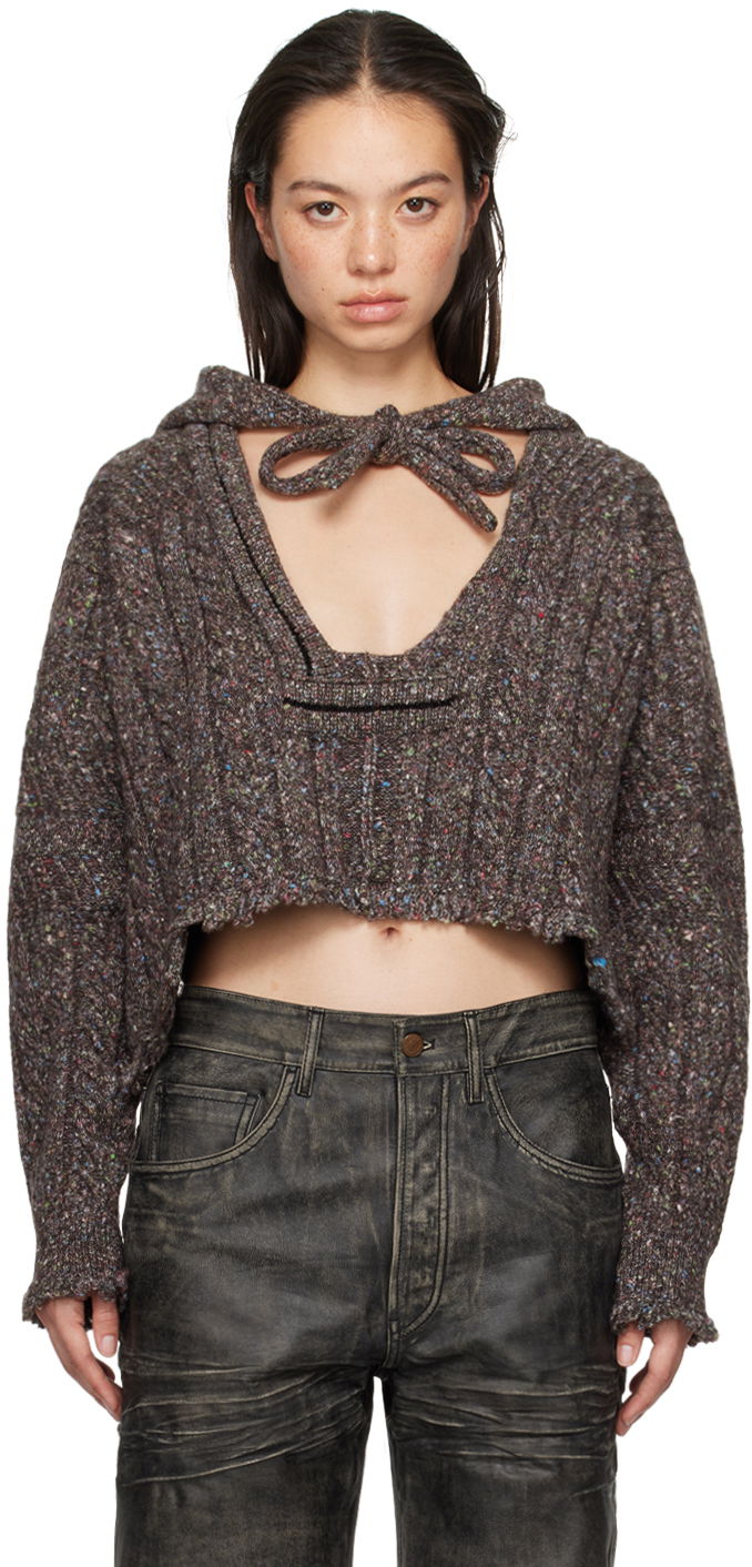 Пуловер Ottolinger Ottolinger Knit Open Collar Cropped Hoodie Кафяво | 1070203521, 0