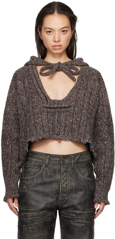 Пуловер Ottolinger Ottolinger Knit Open Collar Cropped Hoodie Кафяво | 1070203521, 0