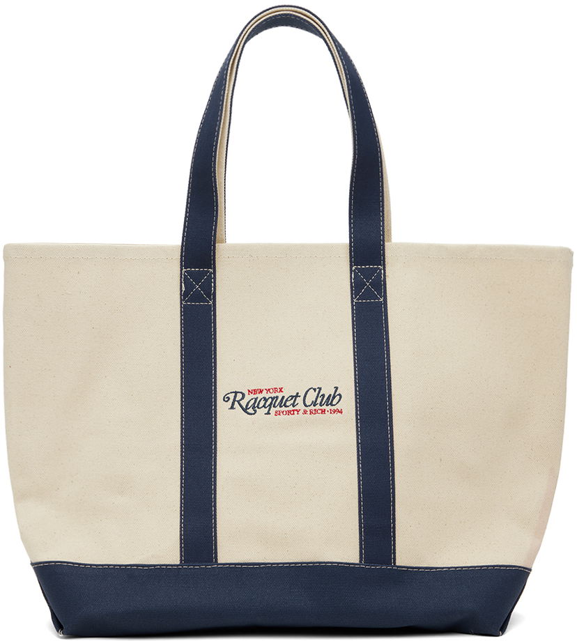 Голяма пазарска чанта Sporty & Rich Off-White & Navy 94 Racquet Club Two Tone Tote Бежово | BA001S406RN