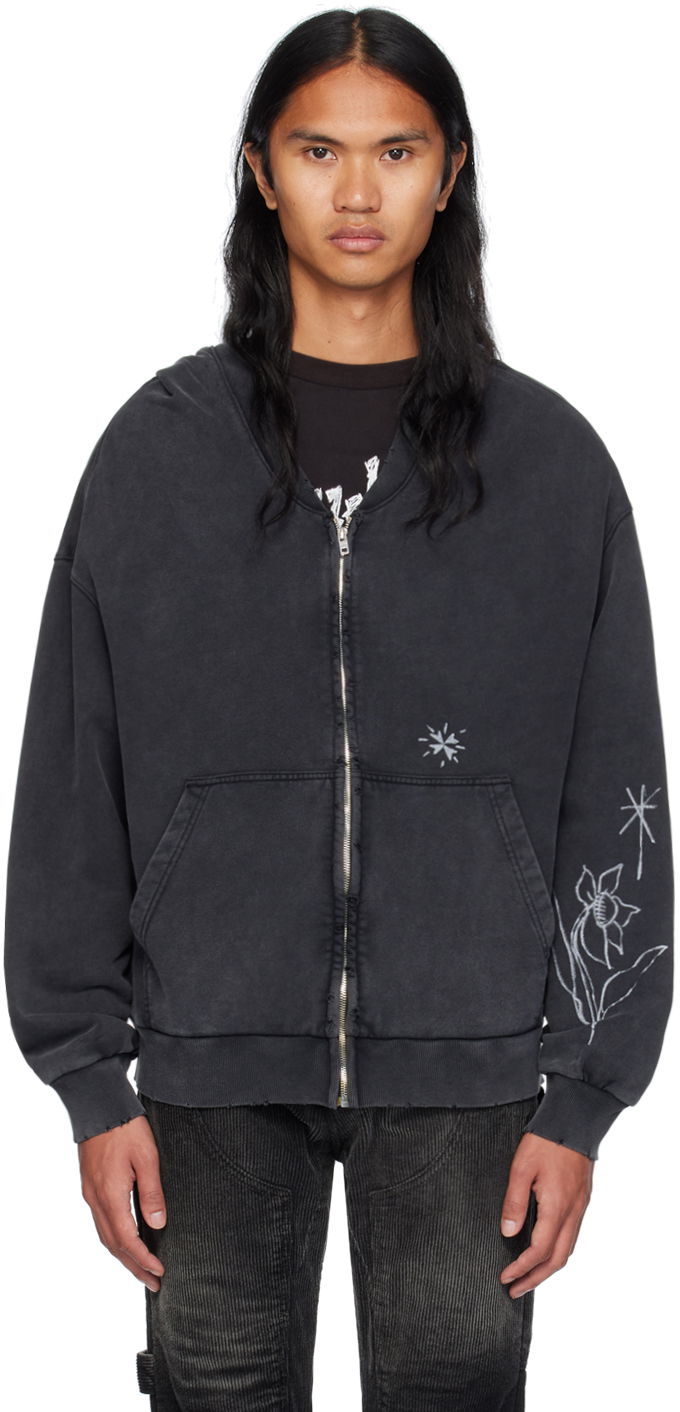 Суитчър We11done We11done Wide Neck Graphic Zip Hoodie Черно | WD-TJ2-24-845-U-BK, 0