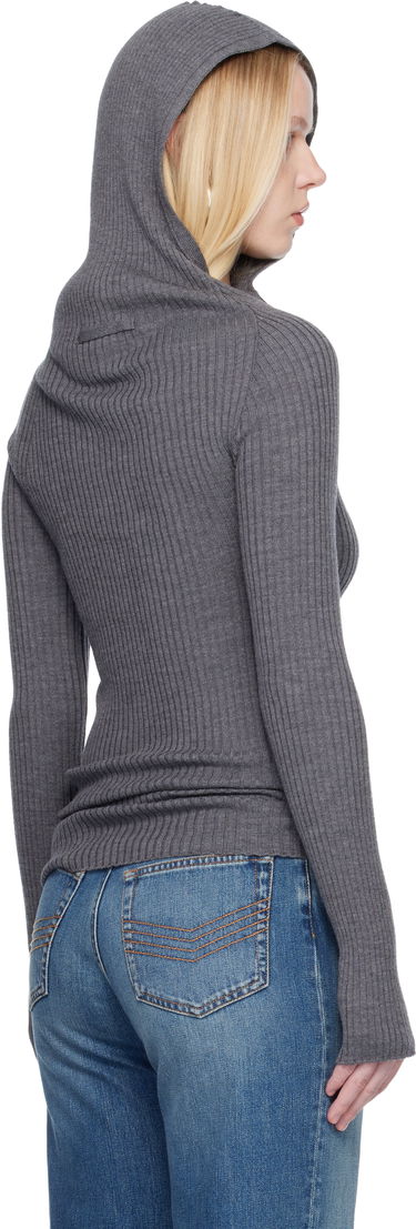 Суитчър Jean Paul Gaultier Asymmetric Ribbed Knit Long-Sleeve Hoodie with Buttons Сиво | 25/04-W-PO027-K013-07, 2