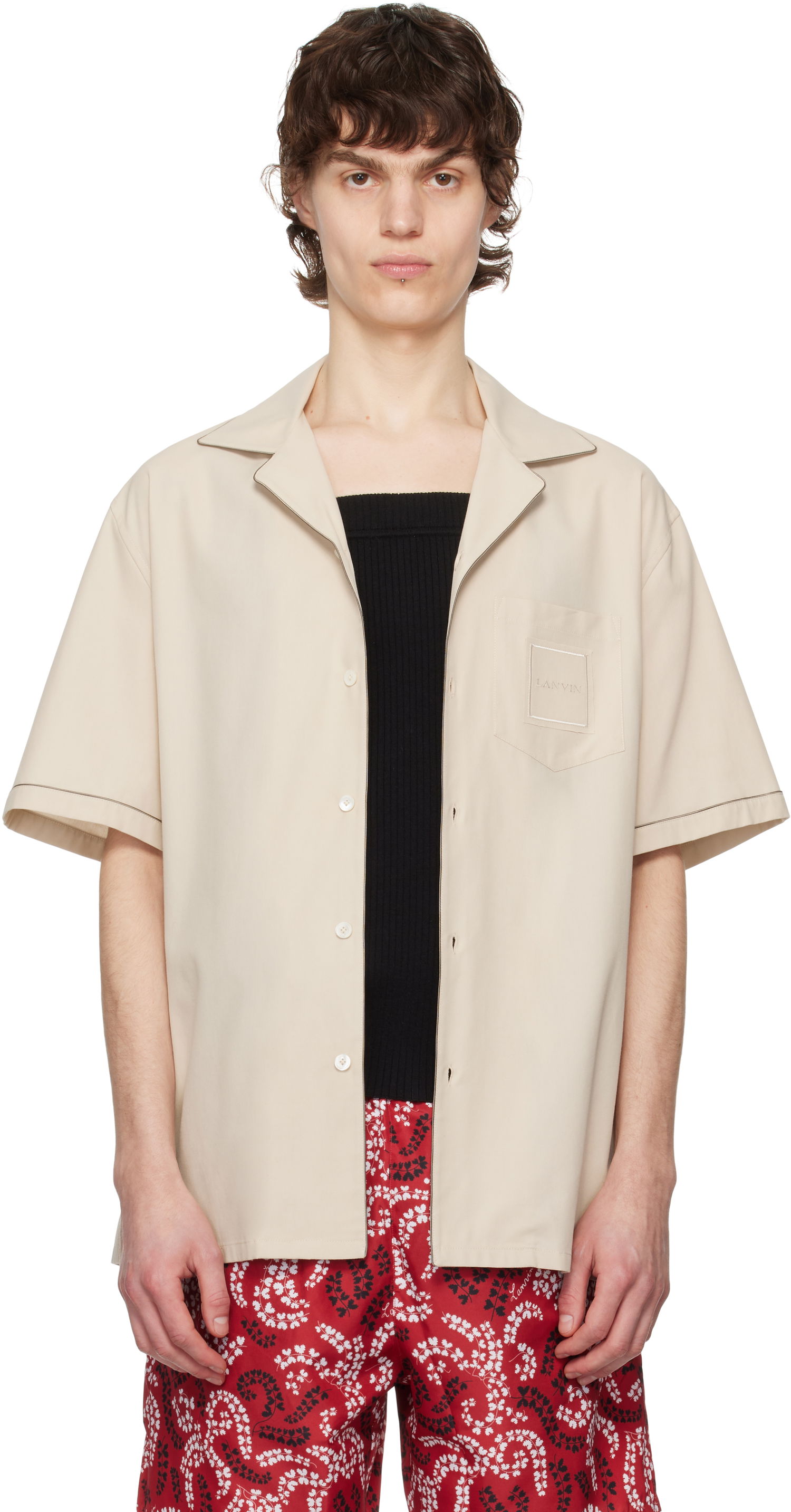 Риза LANVIN Lanvin Fluid Bowling Shirt Бежово | RM-SI0119-6037-P25, 0