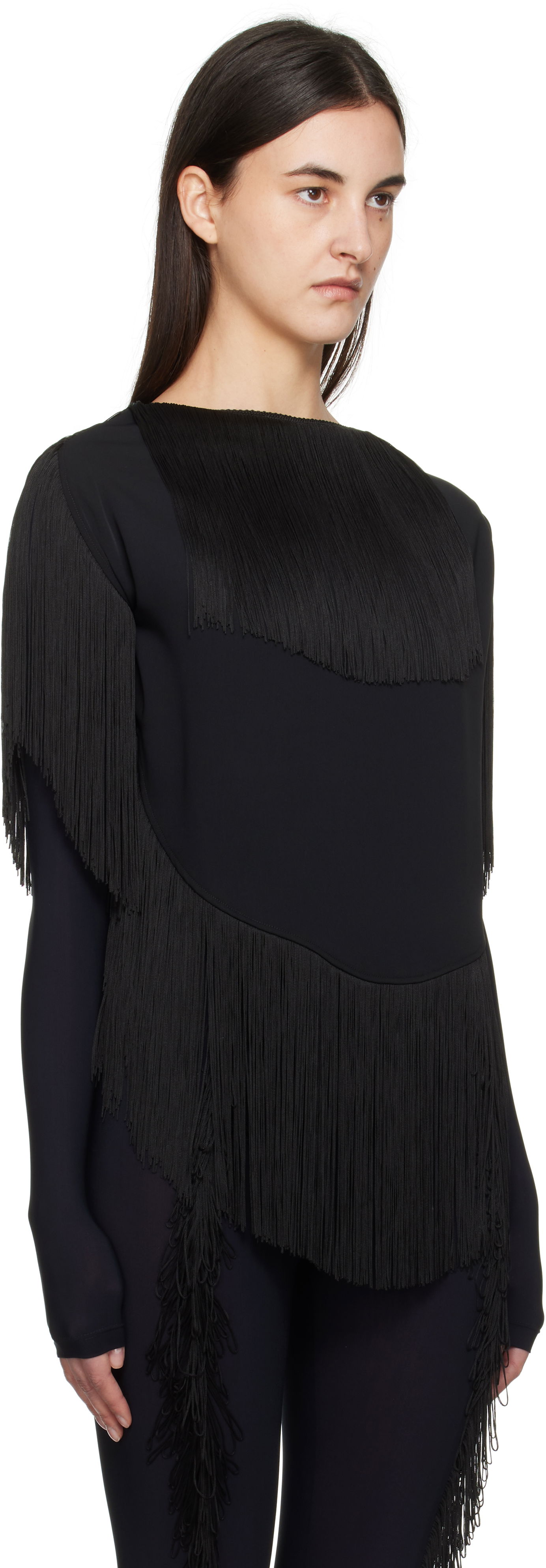 Пуловер Maison Margiela MM6 Maison Margiela Fluid Fringe Blouse Черно | S52NC0351 S37977, 1