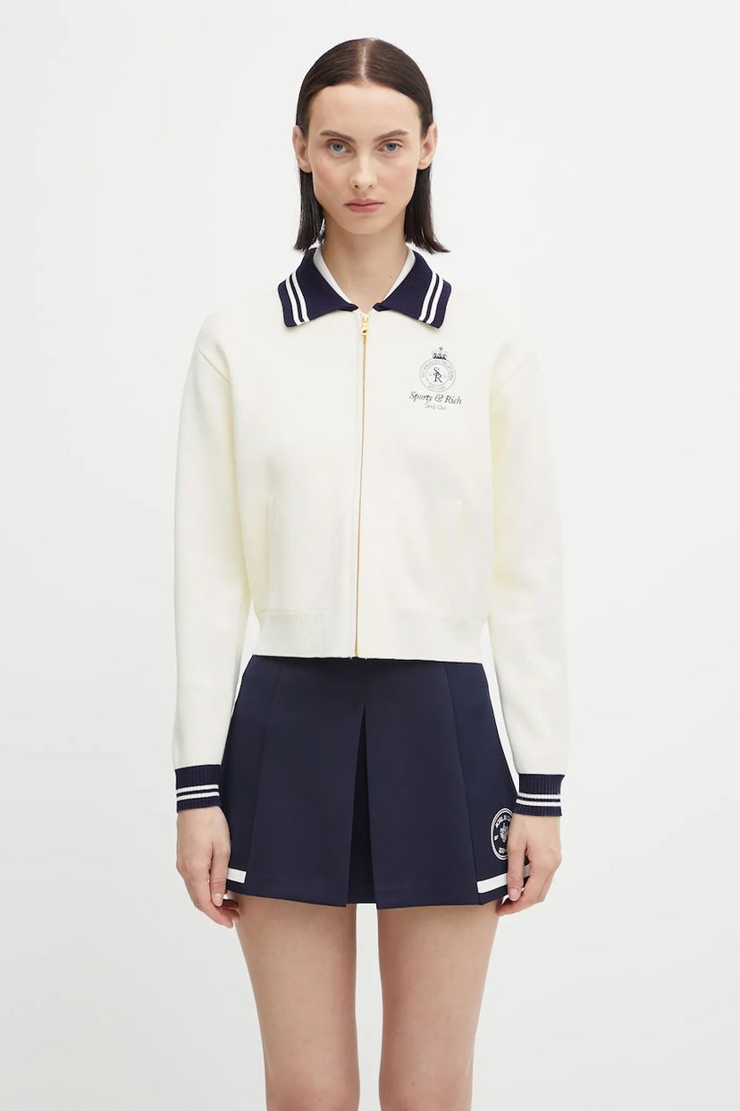 Пуловер Sporty & Rich Sporty & Rich Crown Tennis Zipped Cardigan Бяло | CA006621202WH06