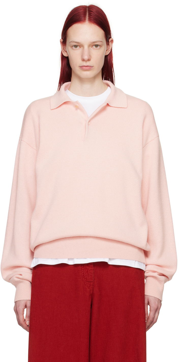 Пуловер The Row Ribbed Knit Polo Shirt Розово | 625-Y695, 0