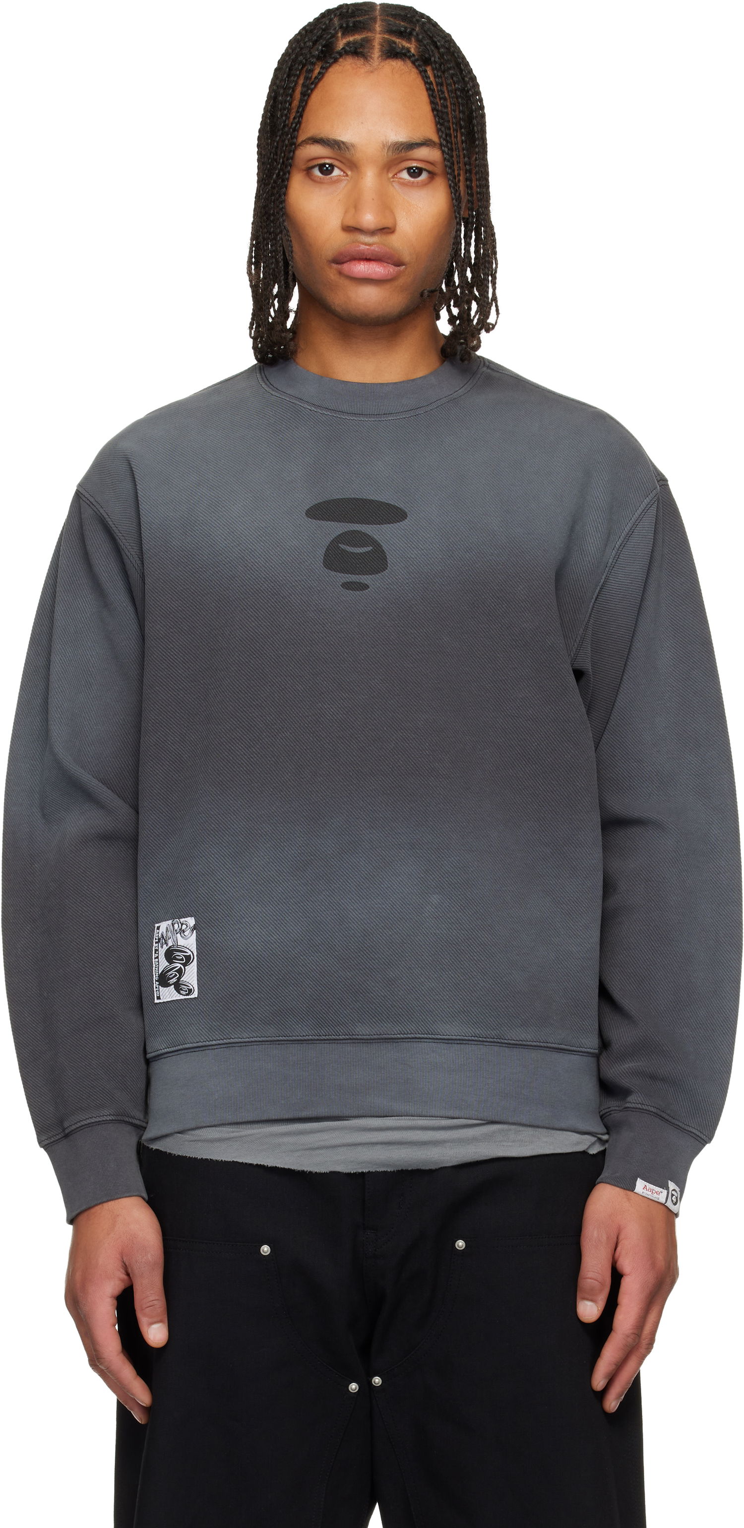 Суитчър AAPE by A Bathing Ape Moonface Diagonal Ribbed Crew Neck Sweatshirt Сиво | AAPSWMC381XXPBKL, 0
