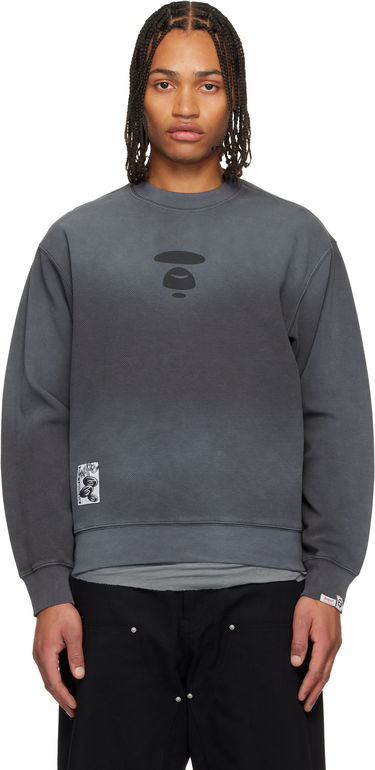 Суитчър AAPE by A Bathing Ape Moonface Diagonal Ribbed Crew Neck Sweatshirt Сиво | AAPSWMC381XXPBKL, 0