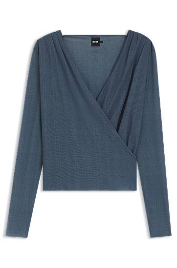 Wrap-front Plissé Tulle Top