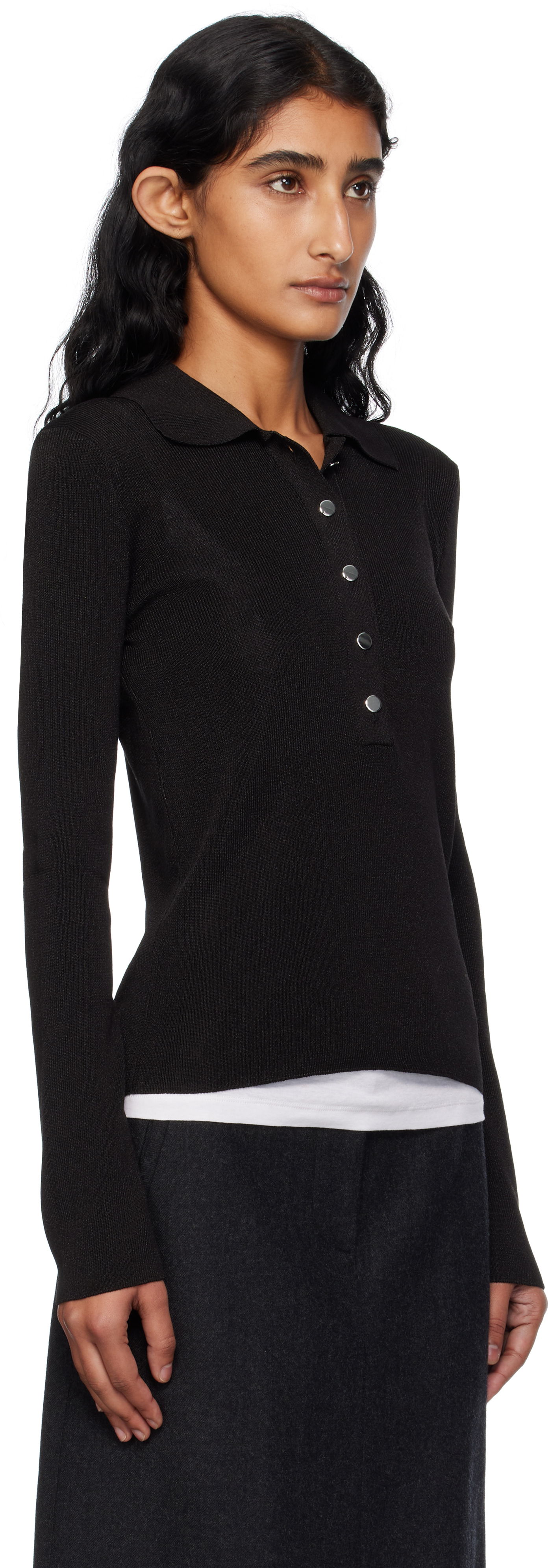 Поло тениска A.P.C. A.P.C. Mila Knit Polo Top Черно | VIAMD-F23433, 1