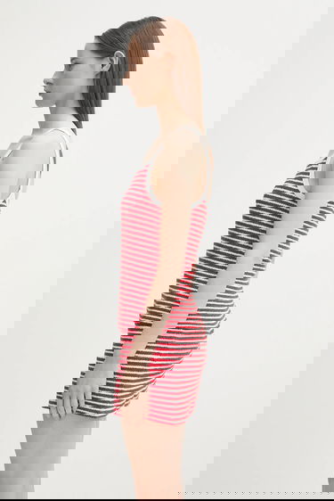 Pокля Sporty & Rich Sporty & Rich Serif Logo Striped Terry Tank Dress Червено | TO083602300ST67, 1