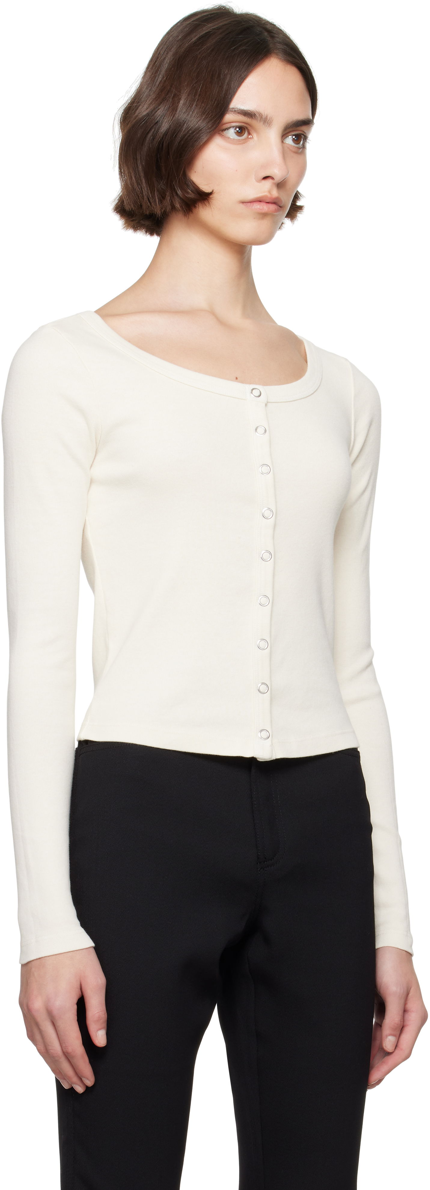 Пуловер RE/DONE Re/Done Hanes Edition Scoop Neck Long Sleeve Top Бяло | 787-02WSCNKCD, 1