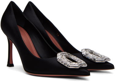 Кецове и обувки Amina Muaddi Satin Pumps With Crystal Buckle Черно | CAMELIA PUMP 90 SR SATIN, 3