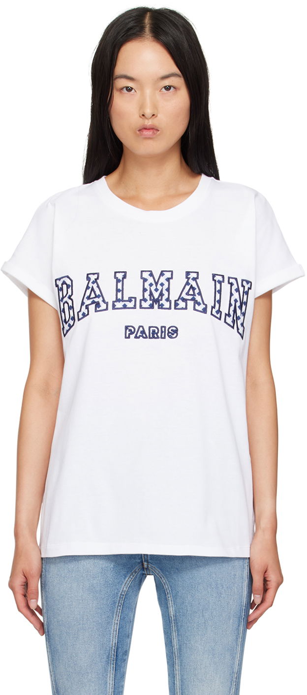 Тениска Balmain Lettering T-Shirt Бяло | DF0EF010BC83